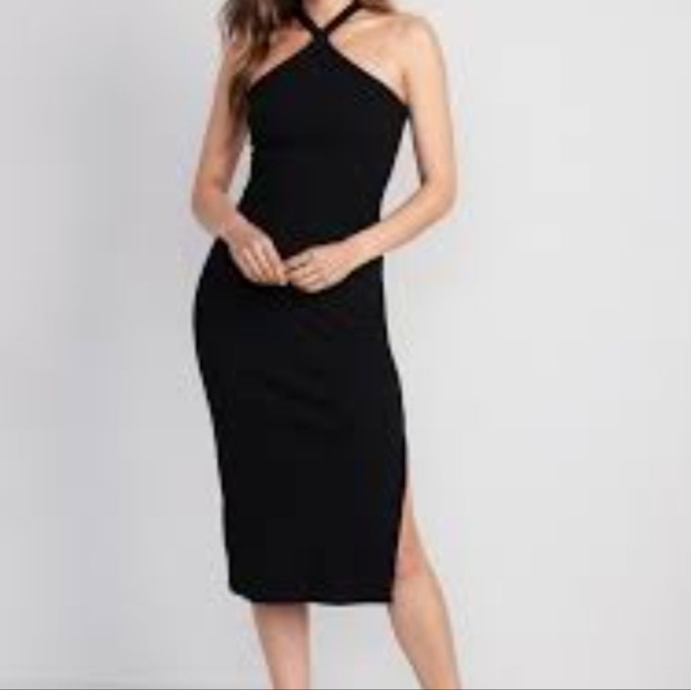 Old Navy Black Ribbed Sleeveless Tank Stretch Midi Dress Size Small NWT Bodycon